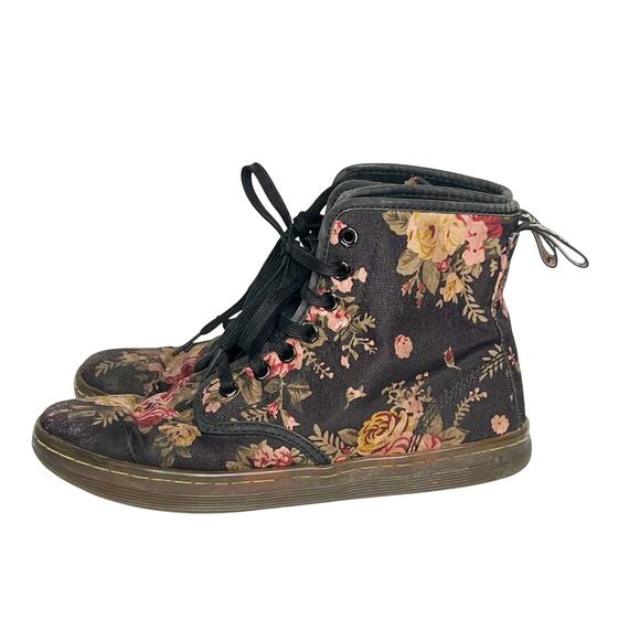 DR MARTENS Shoreditch Floral Mix Canvas Lace Low Boots Black Multi Womens Size 7 - Picture 5 of 10
